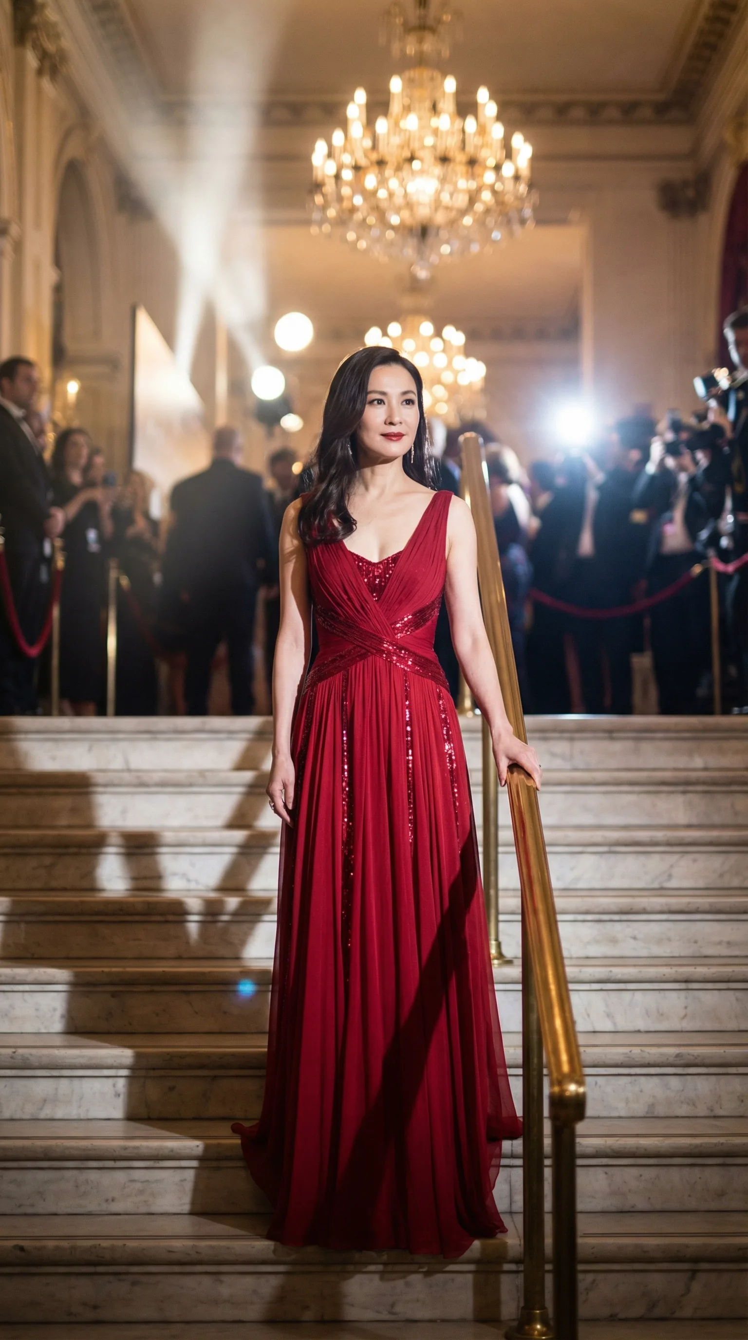 国际影后在电影首映礼红毯上的优雅身姿